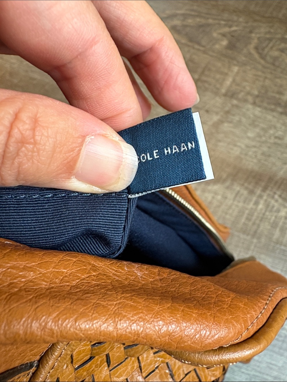 Cole Haan Tan Woven Leather Toiletry Bag Travel 10” - Picture 8 of 11